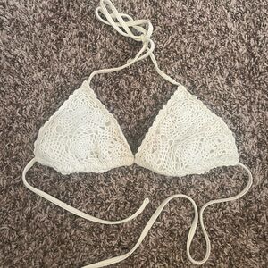 white crochet style bikini top